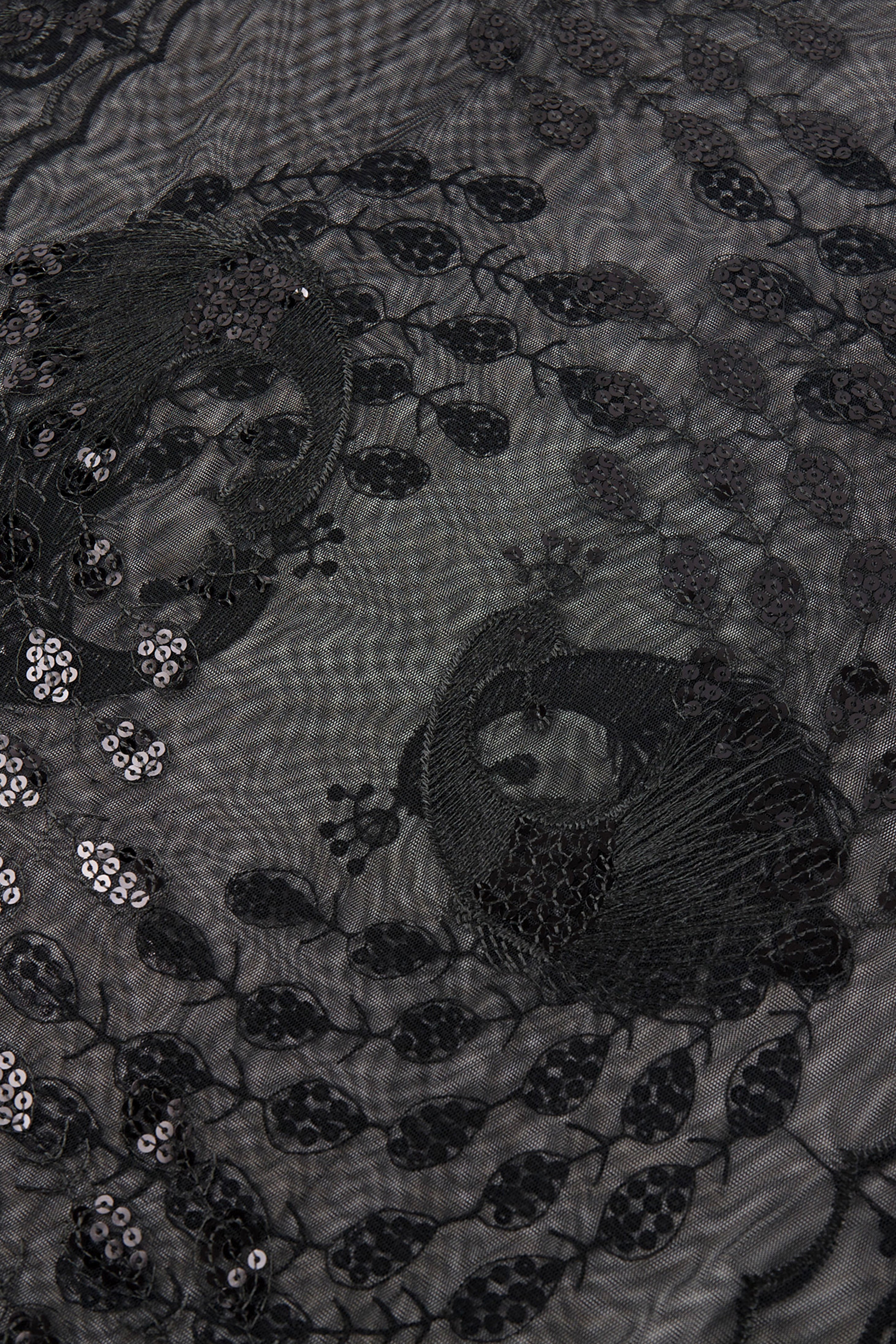 1920s Embroidered Sequin Peacock Shawl | Black | 2