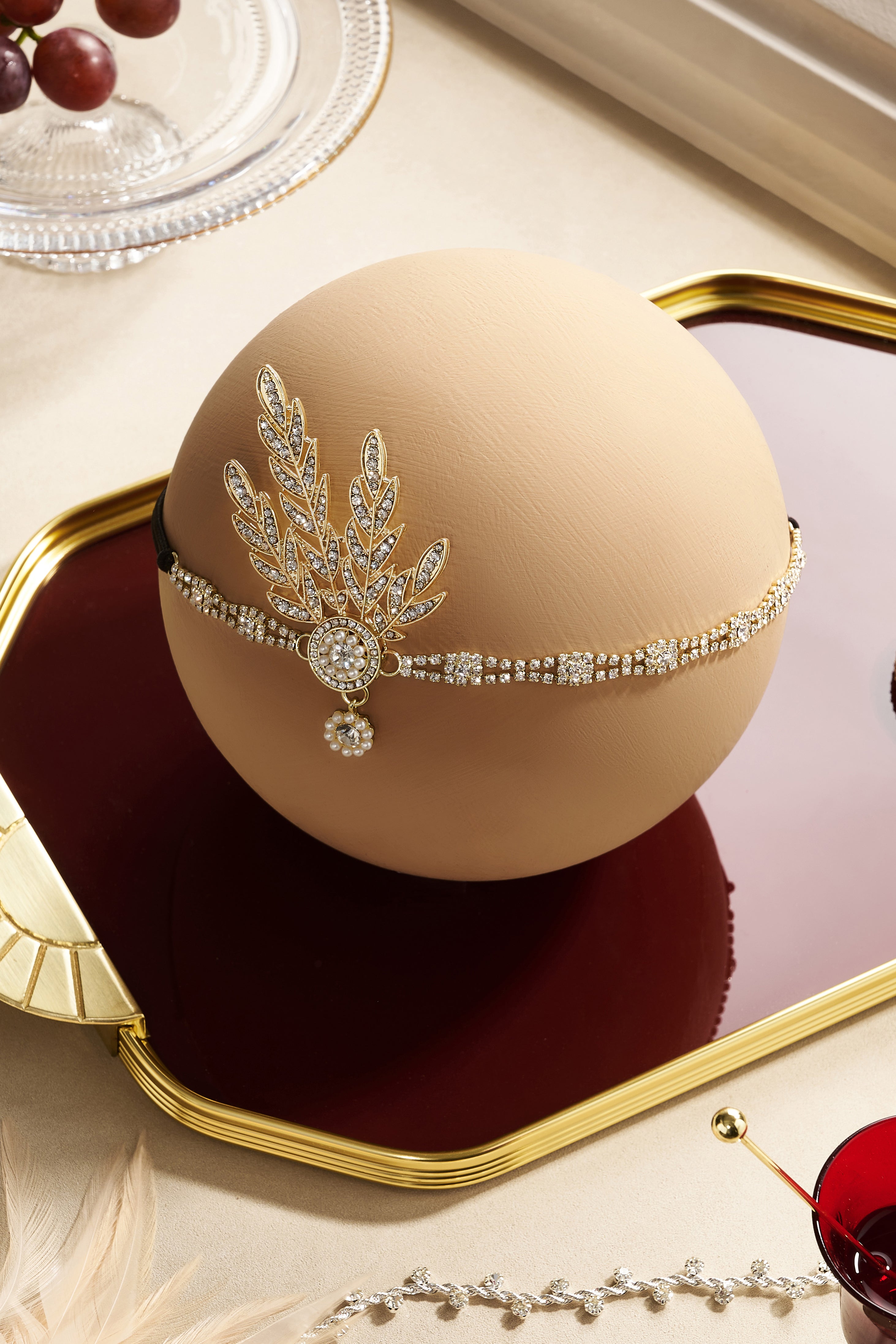 Rhinestone Studded Leaf Hairband | Gold | 4