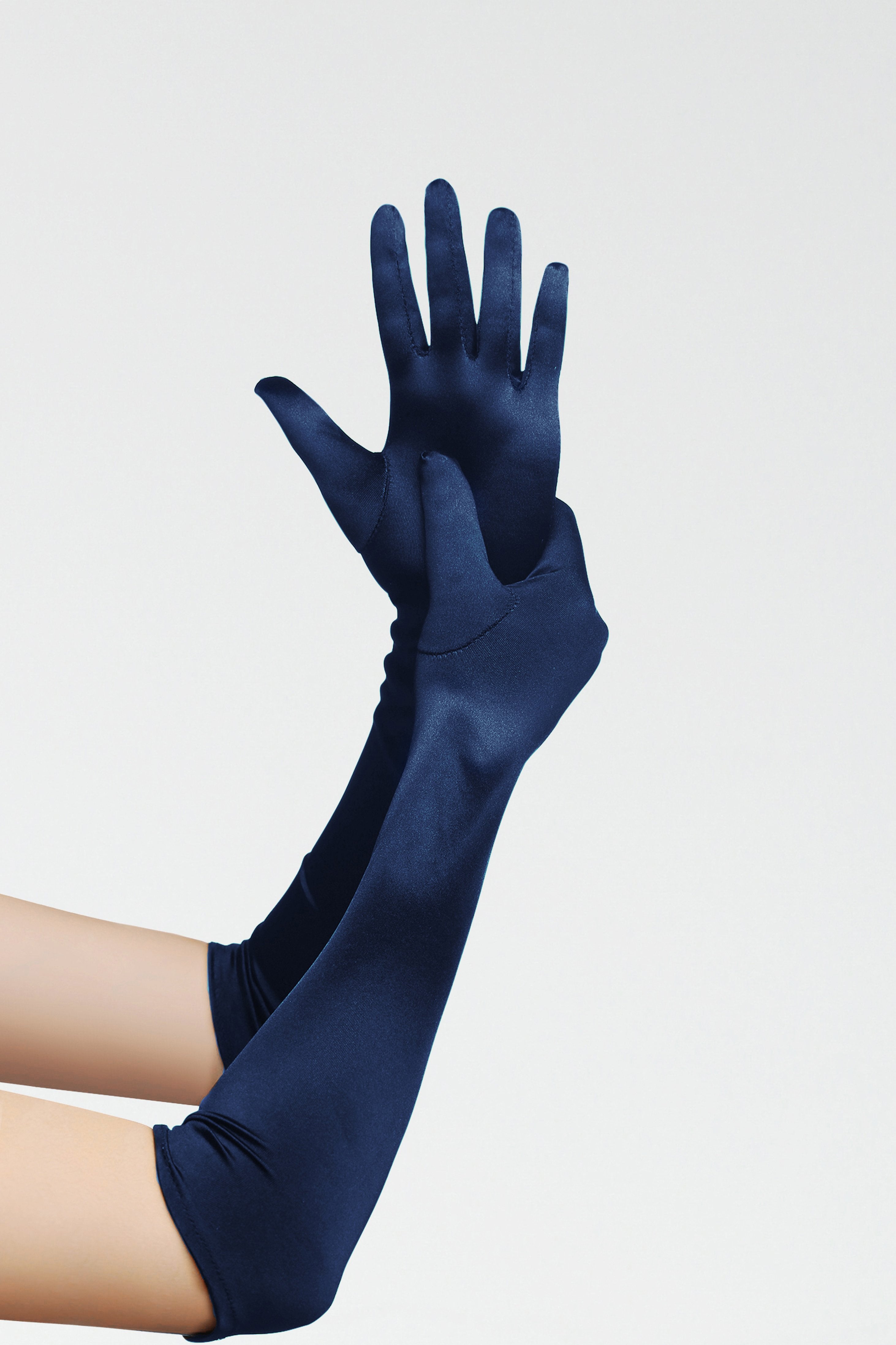 21.6" Elbow Length Satin Flapper Gloves | Midnight Blue | 16