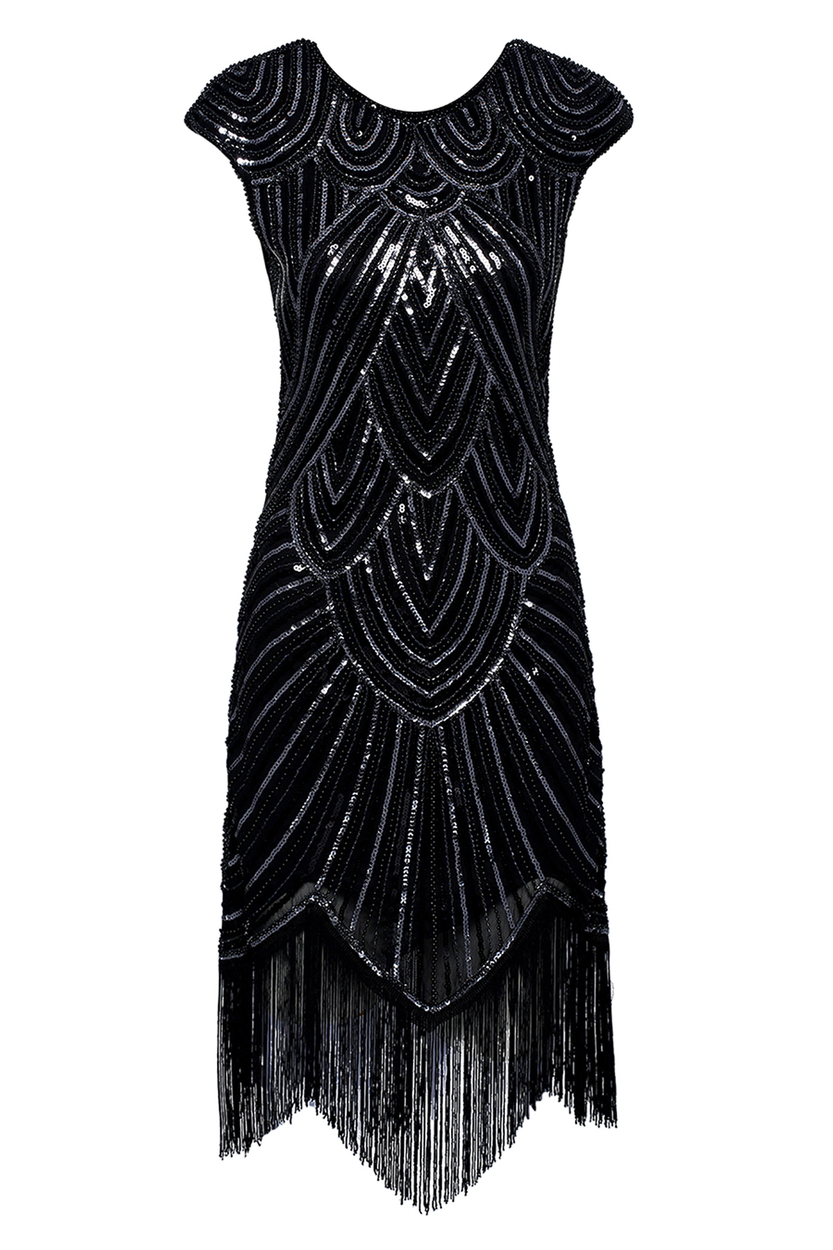 1920s Beaded Sequin Great Gatsby Dress | Black | 5
