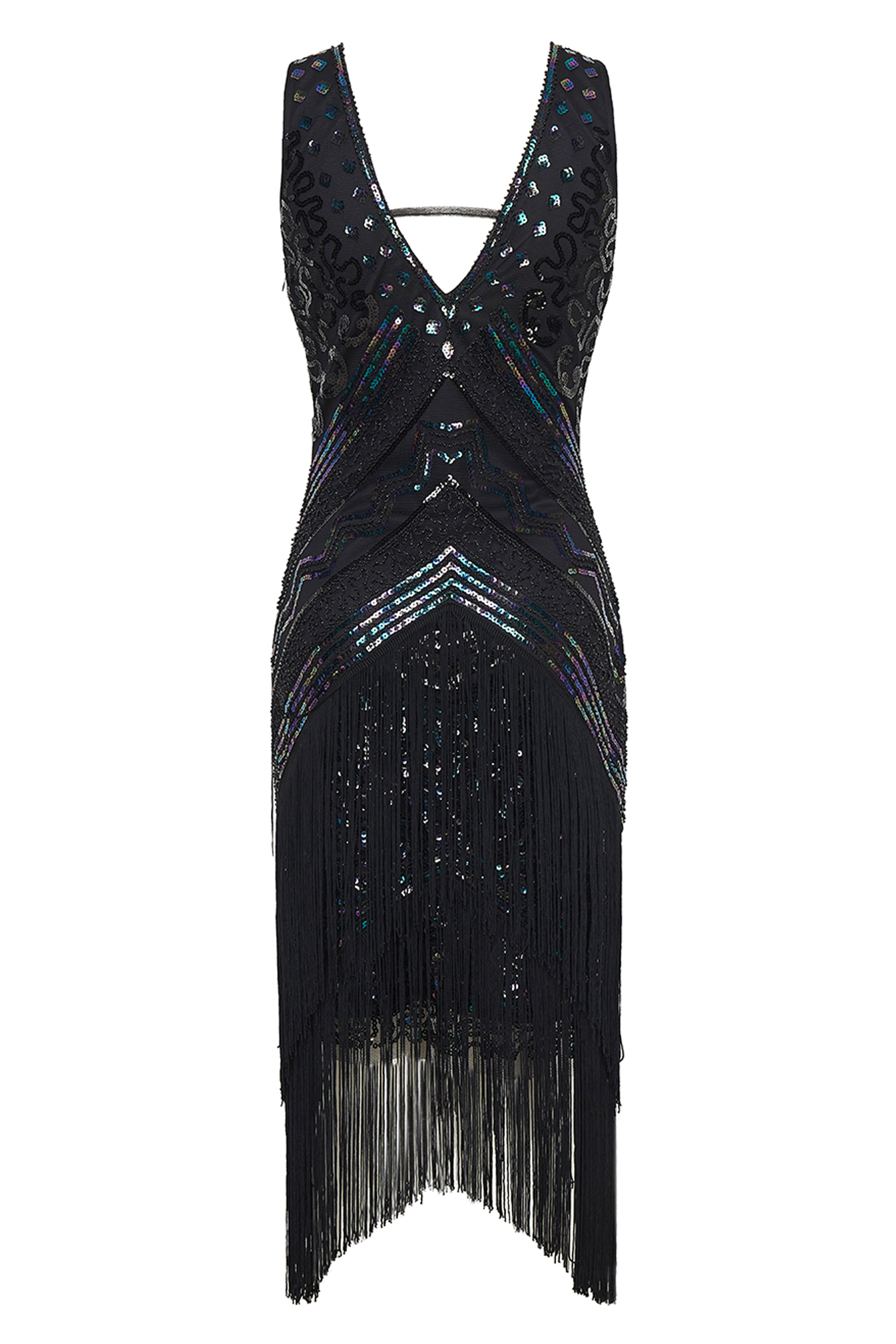 Rolling 20s Deep V-Neck Prom Dress | Black/Iridescence | 5
