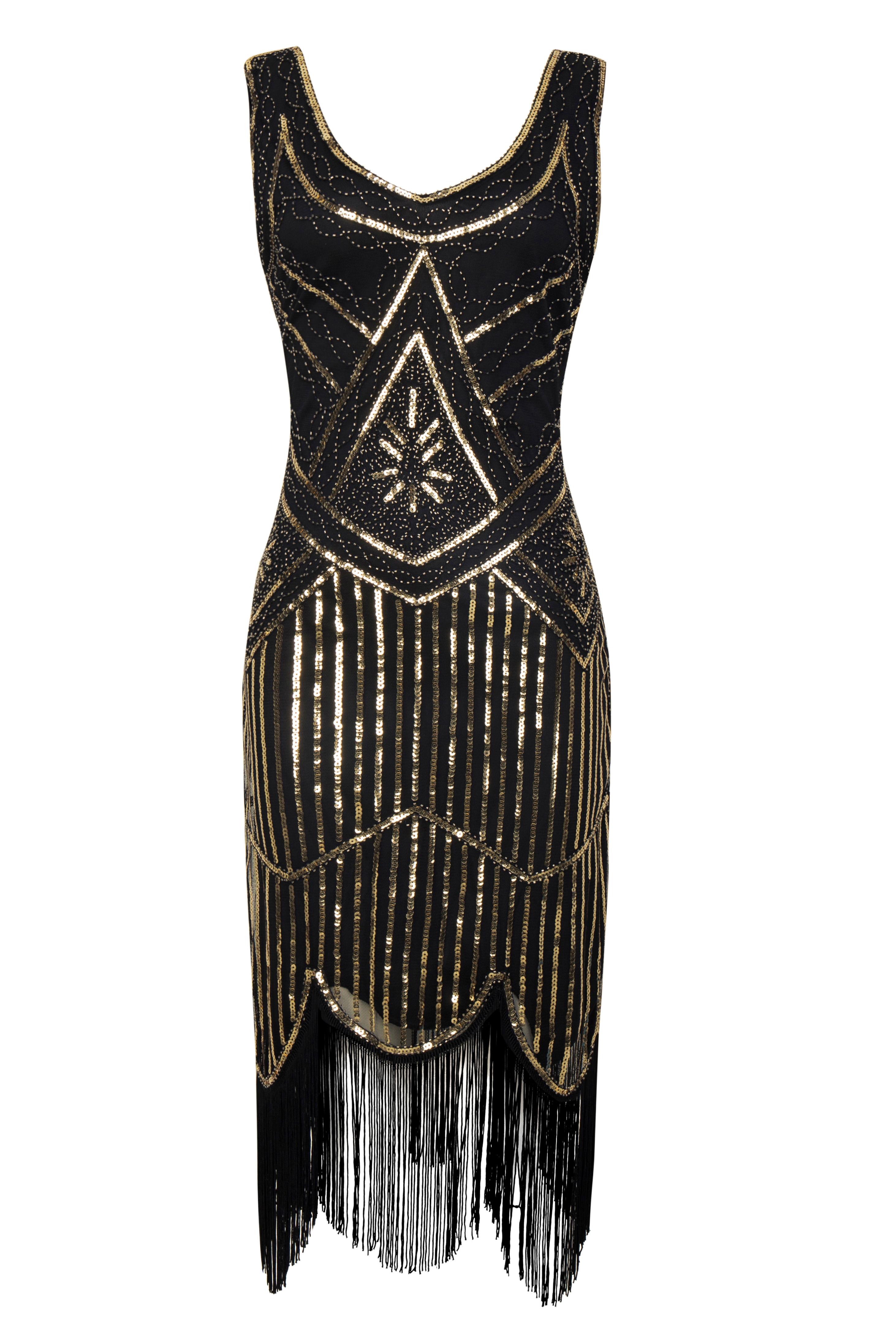 BABEYOND 1920s Fringed Sequin Black Flapper Dress Shop 1920s Dresses - Beaded Sequin Fringe Prom Dress | BABEYOND