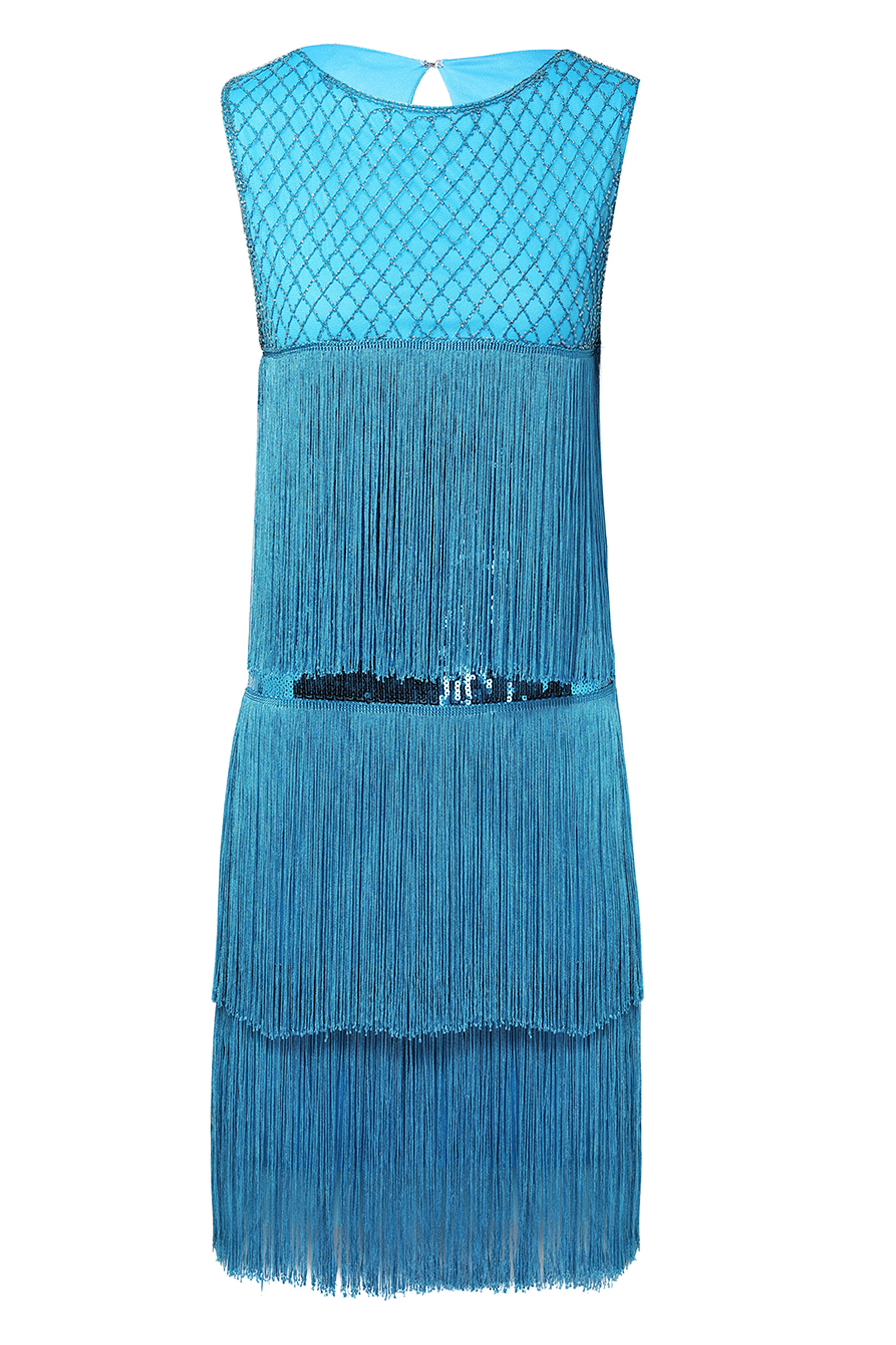 Tiered Tassel Flapper Gatsby Dress | Aqua Blue | 6