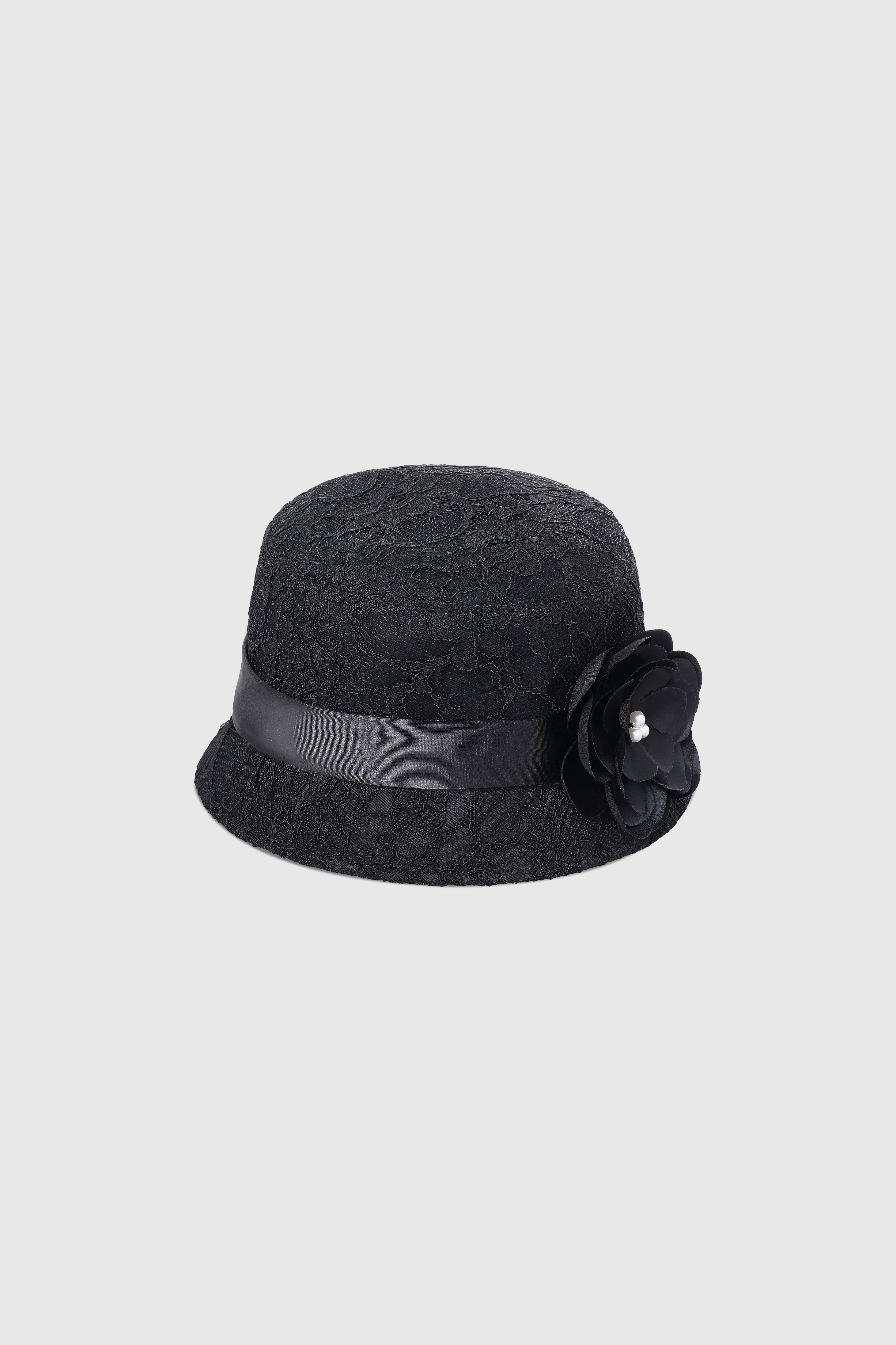 Elegant Lace Floral Gatsby Hat | Black | 1