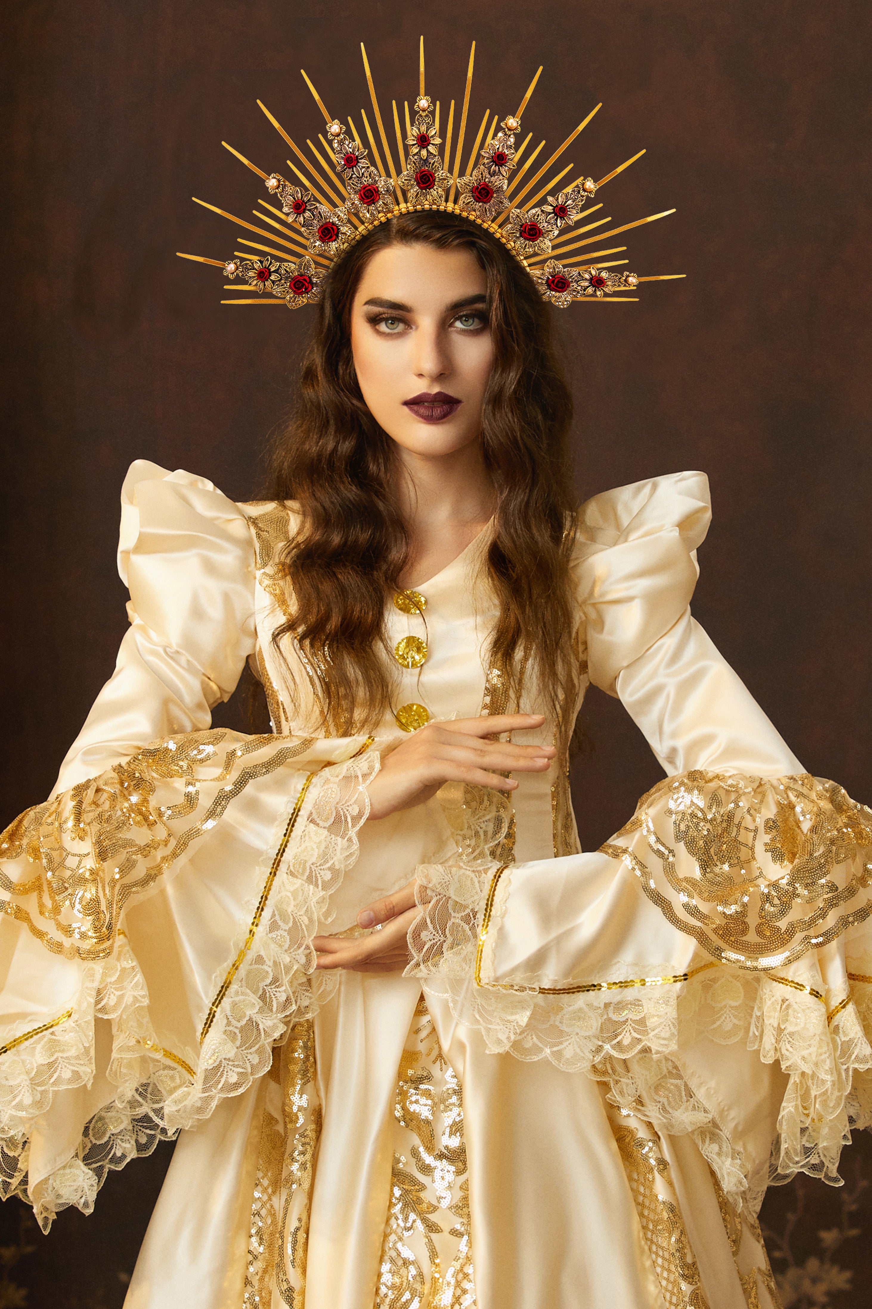 Floral Goddess Halo Crown Headdress | Gold | 2