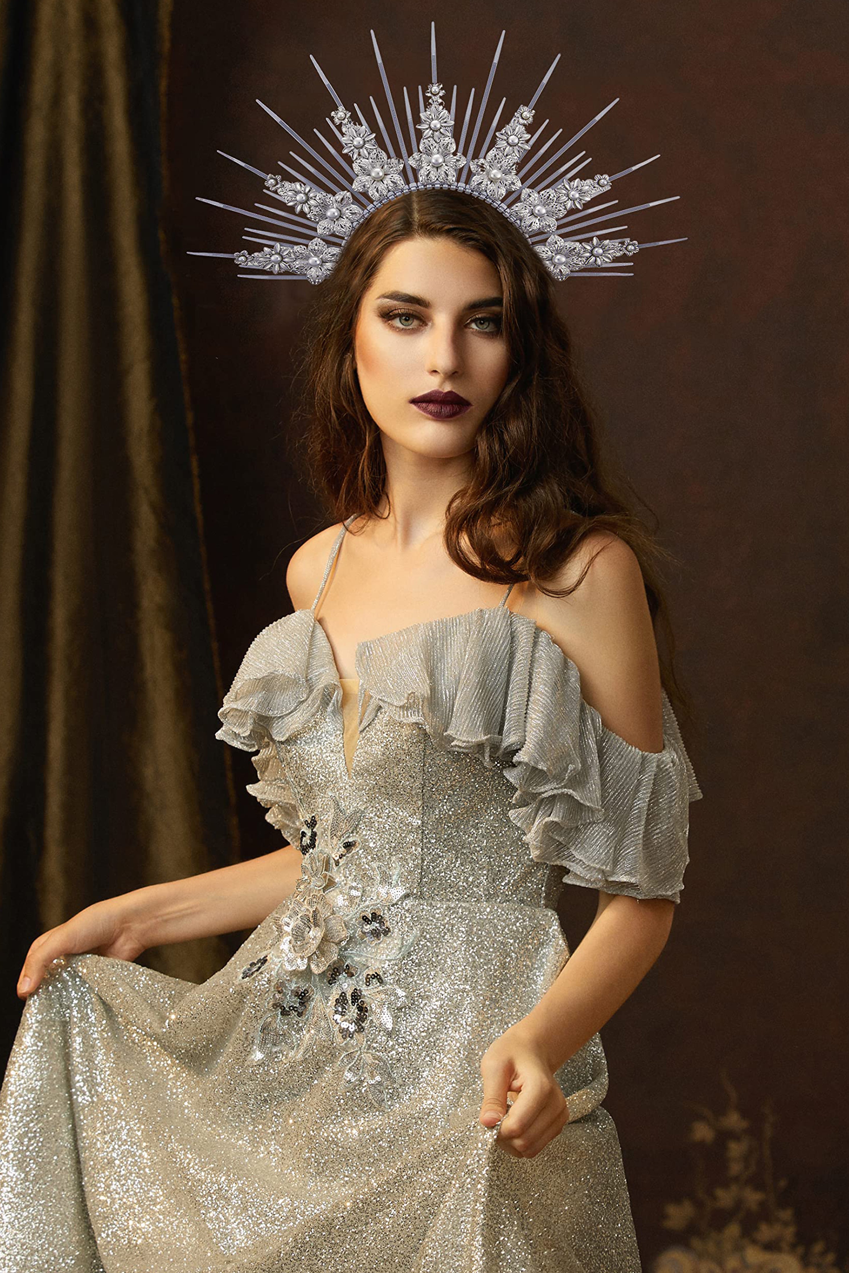 Floral Goddess Halo Crown Headdress | Silver | 4