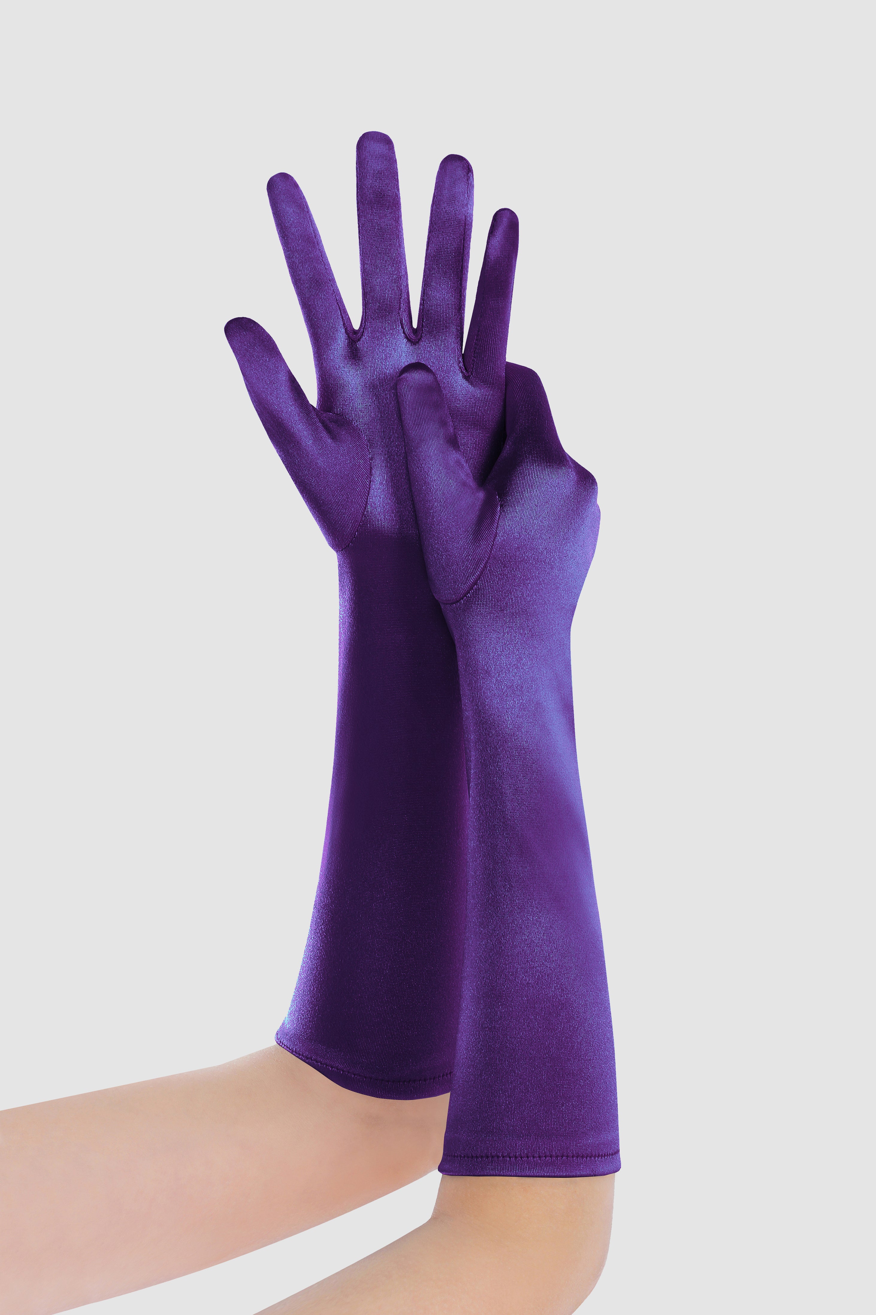 15" Long Stretchy Satin Flapper Gloves | Dark Violet | 10