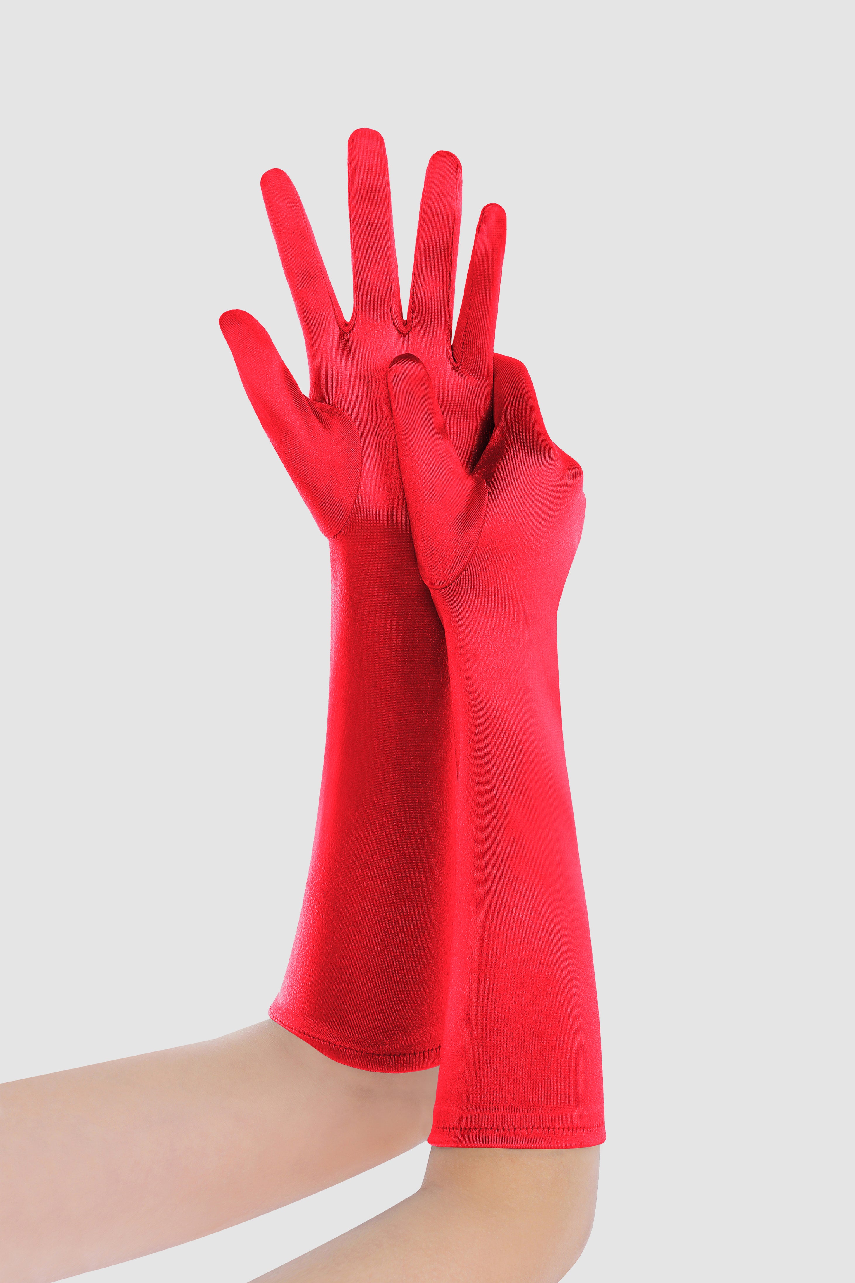 15" Long Stretchy Satin Flapper Gloves | Red | 4