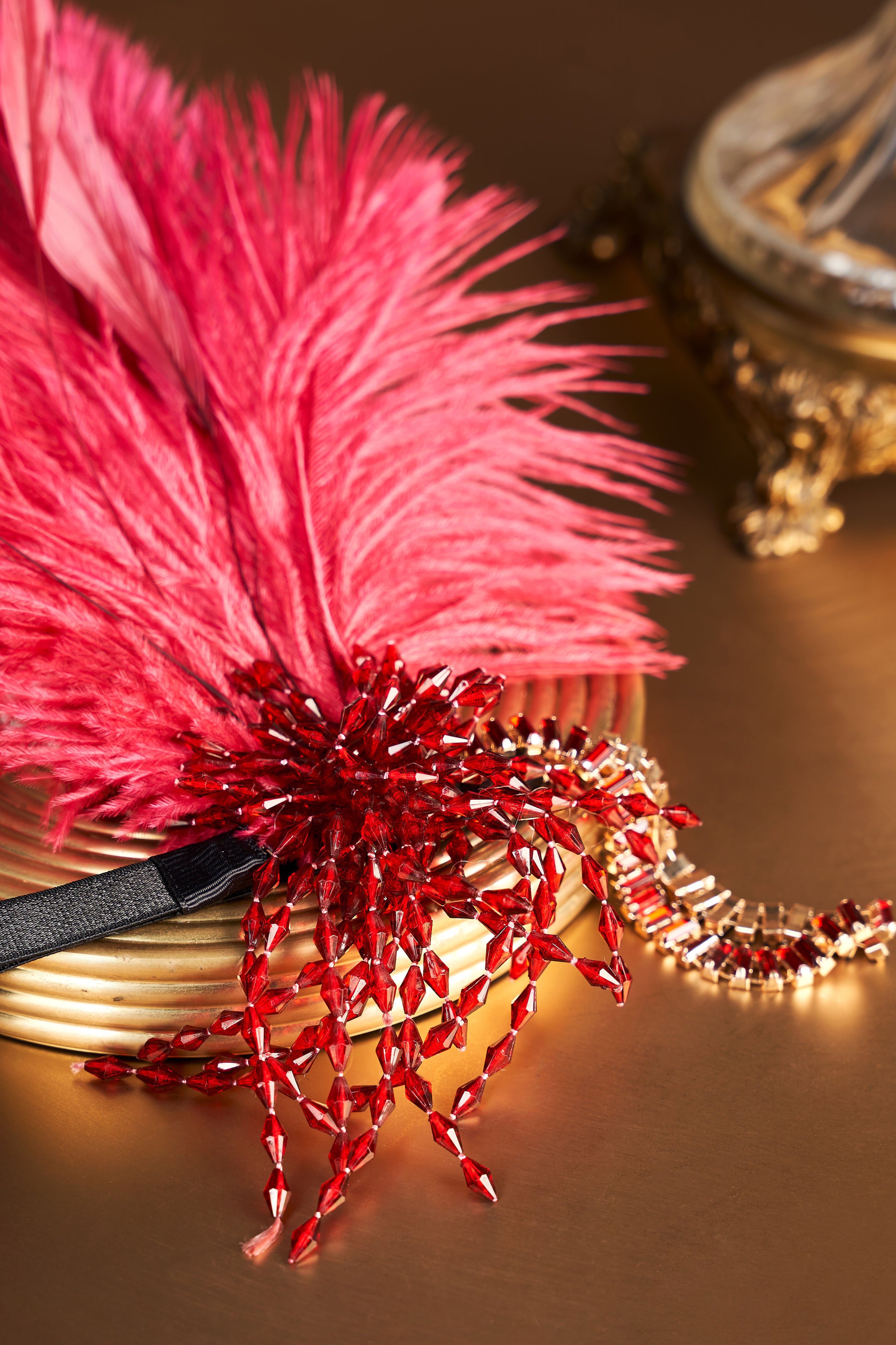 Rhinestone Beaded Tassel Headband | Red | 4