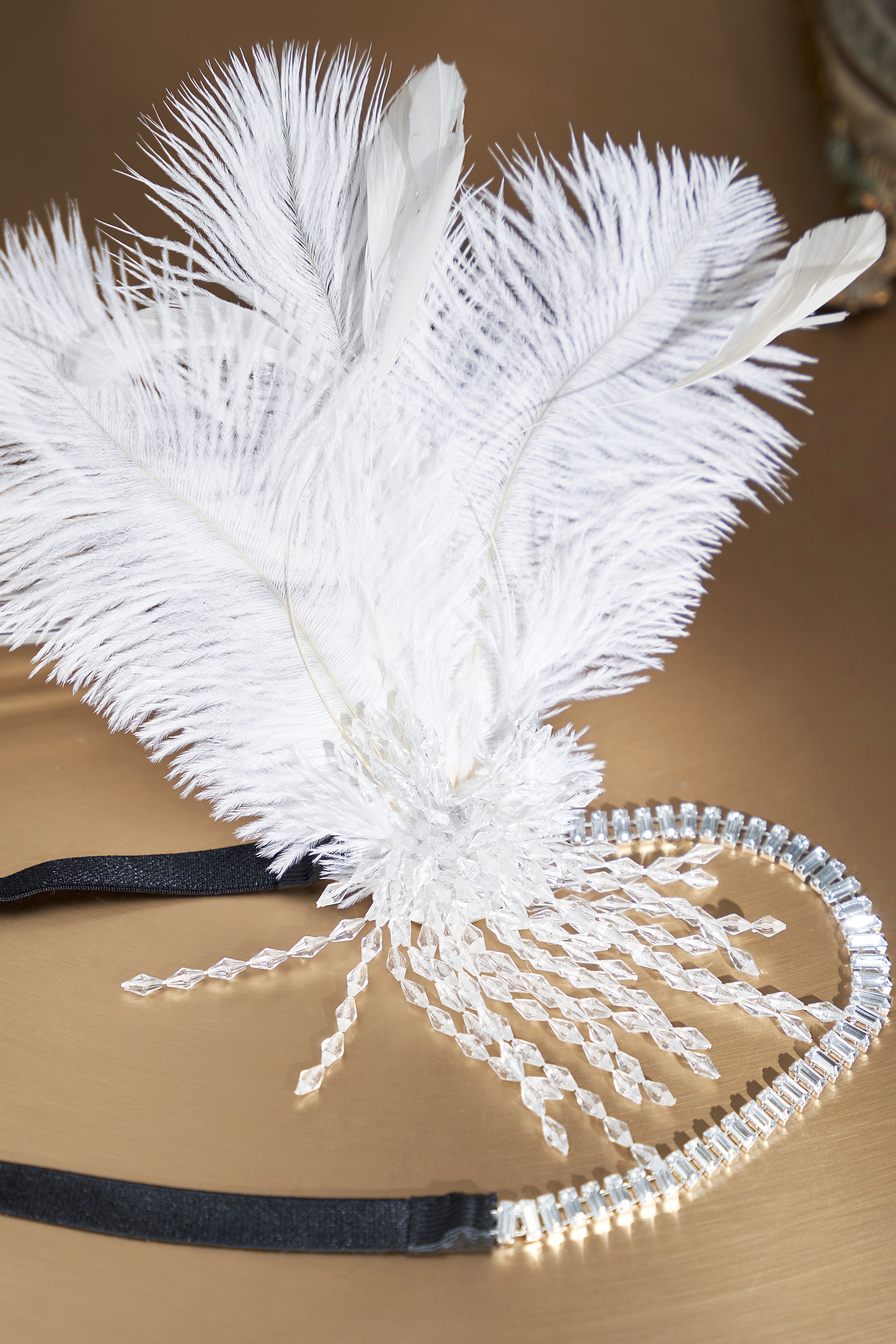 Rhinestone Beaded Tassel Headband | White | 4