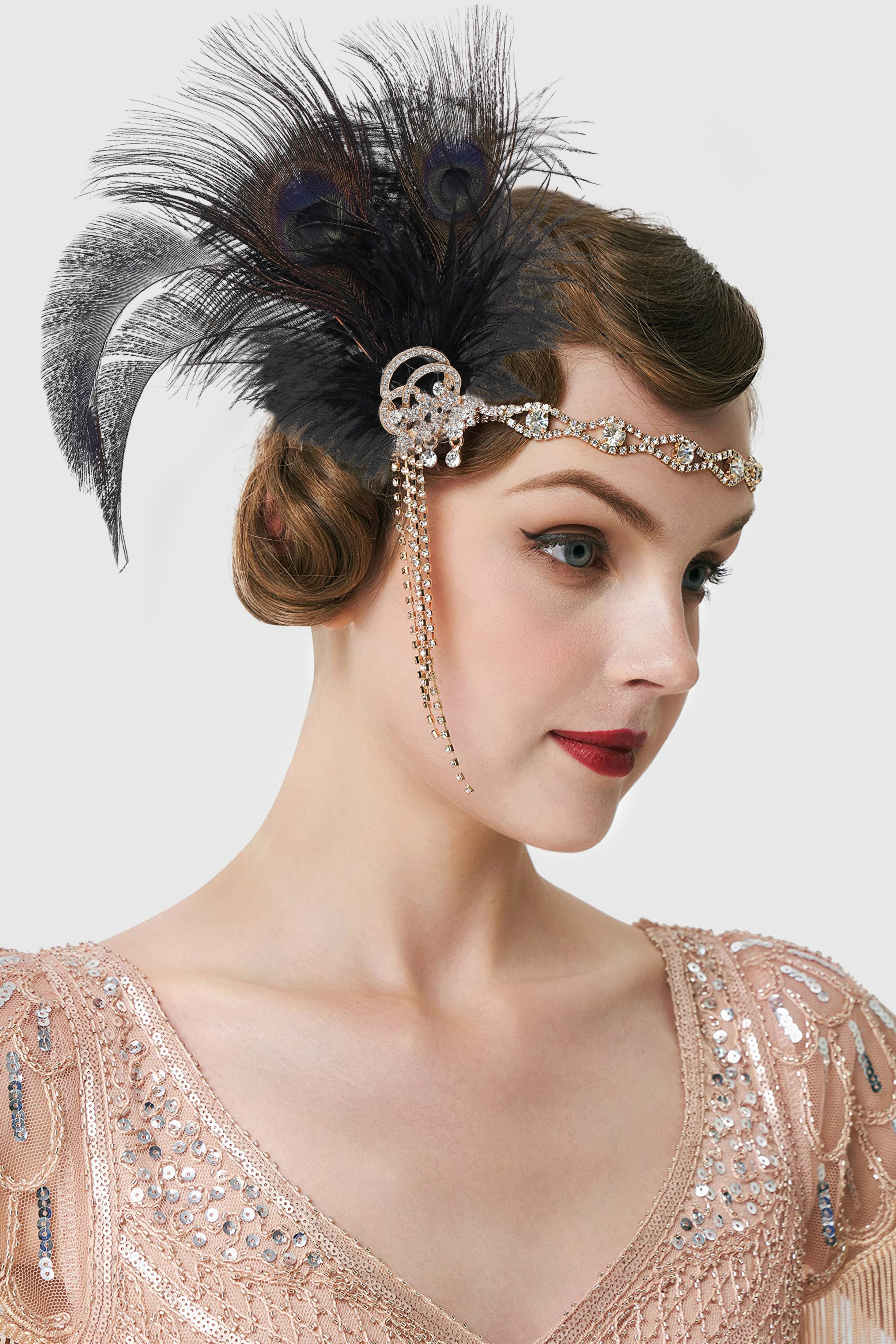 Rhinestone Chain Flapper Headband | Black | 1