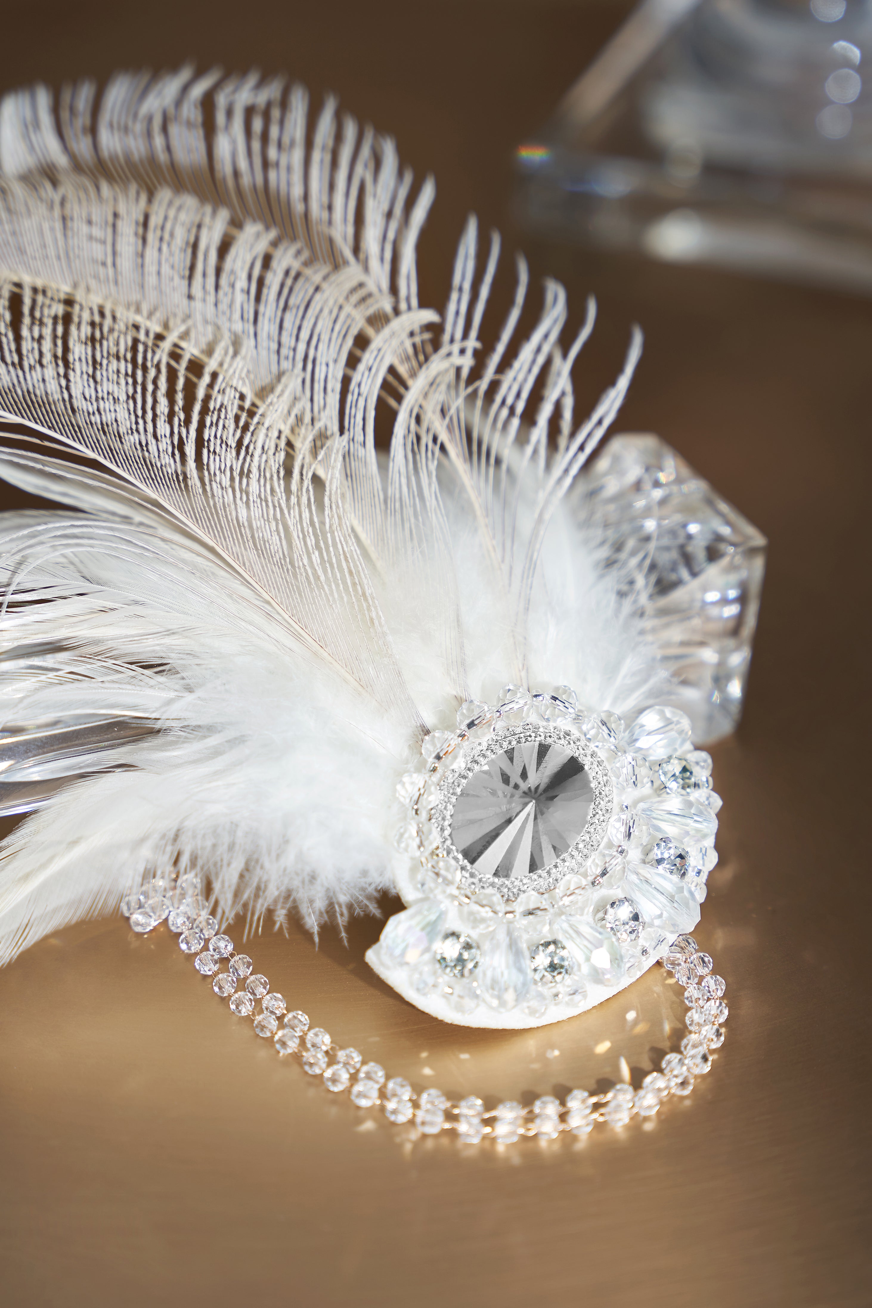 Rhinestone Peacock Feather Headband | White | 4