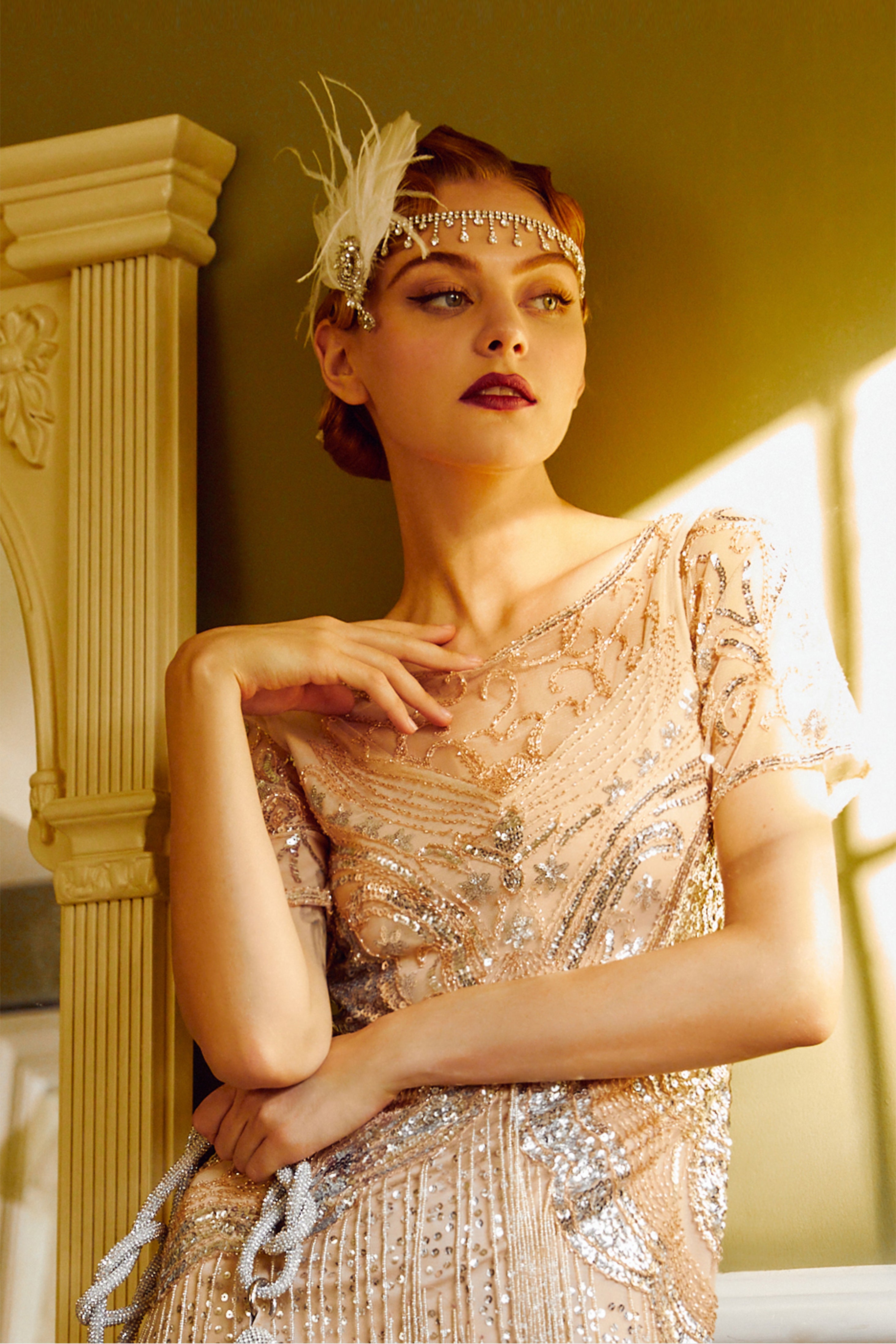 Rhinestone Studded Ostrich Feather Headband | Pure White | 2