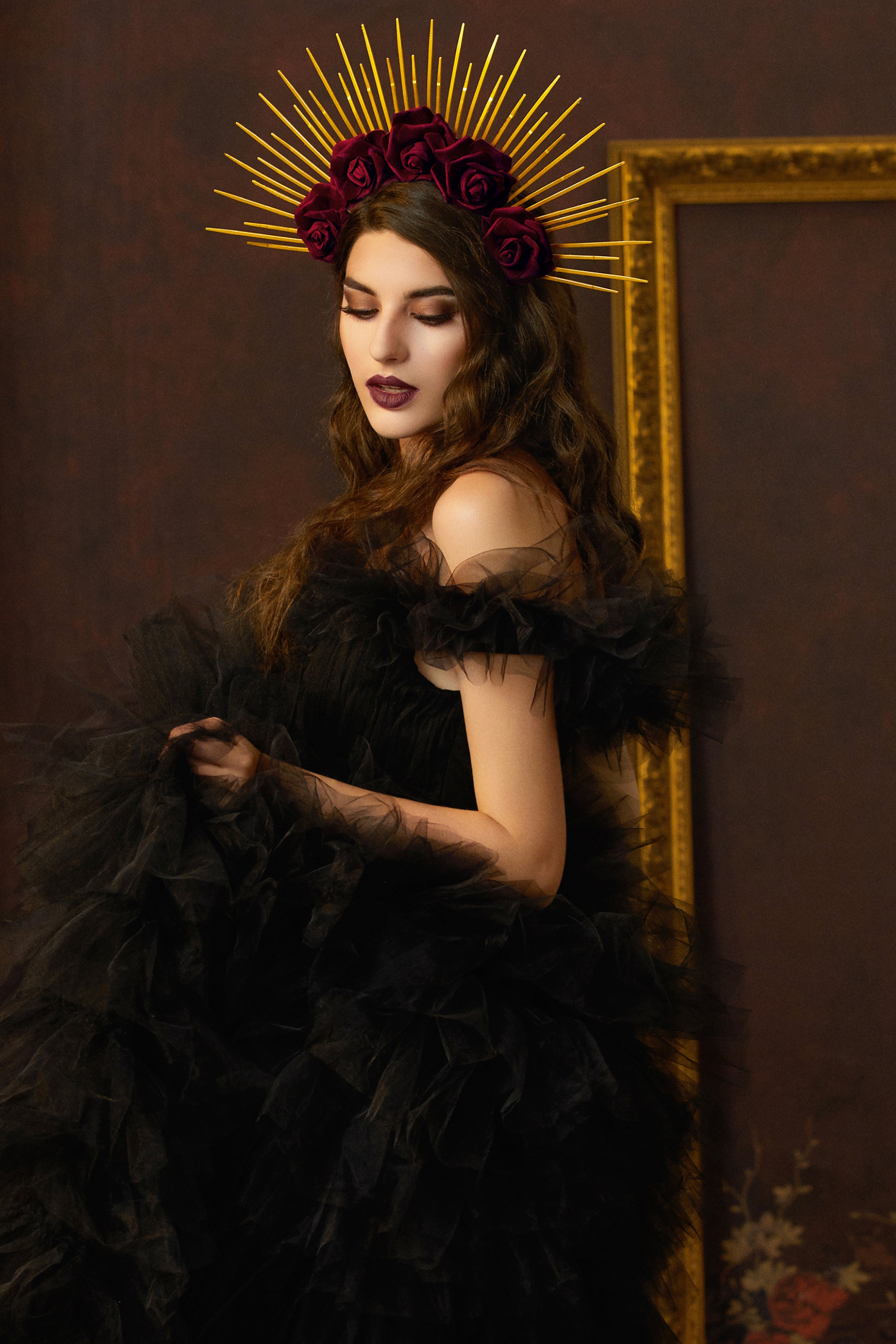 Rose Spiked Sunburst Halo Crown | Darkred | 4