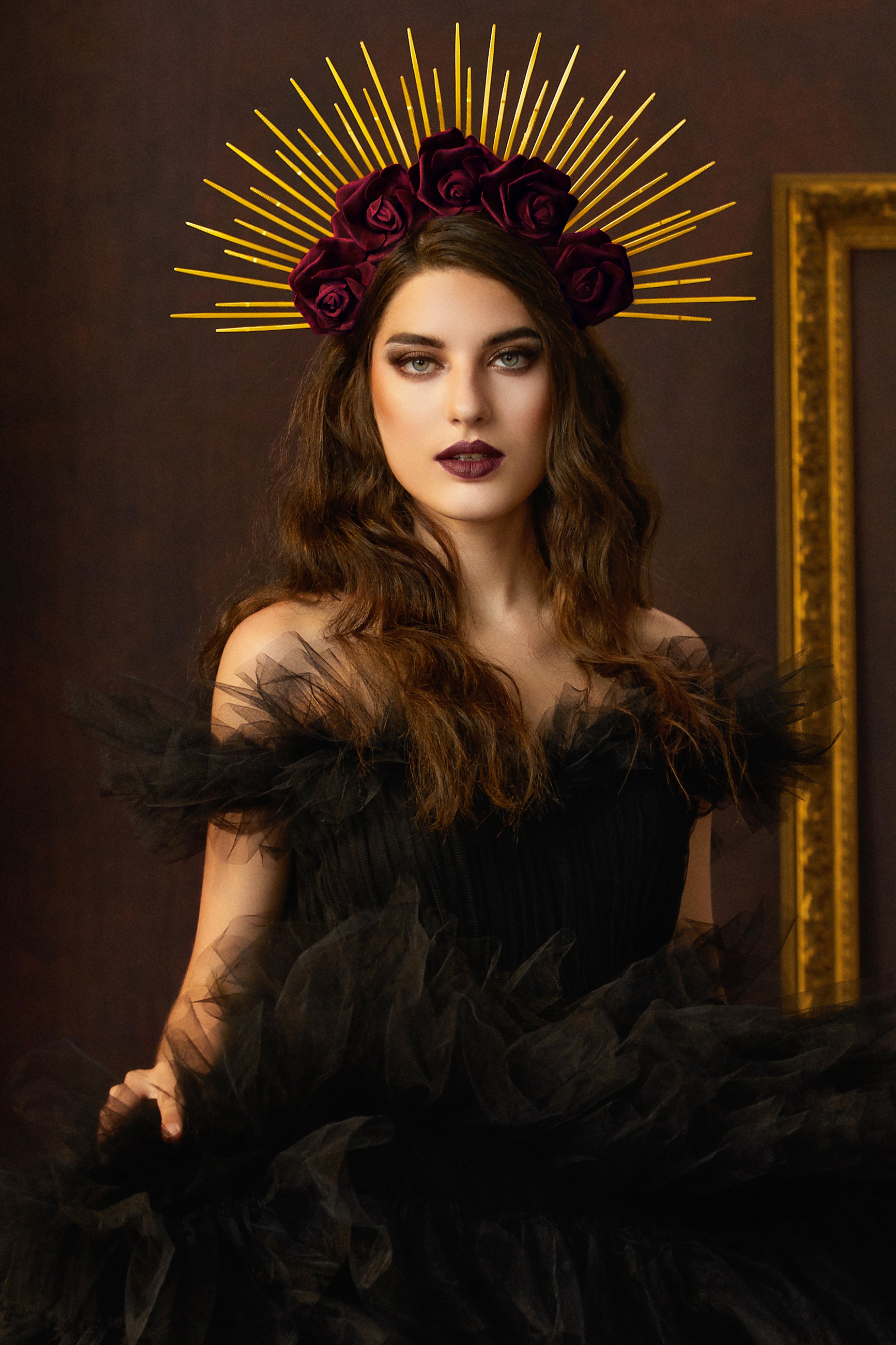 Rose Spiked Sunburst Halo Crown | Darkred | 2