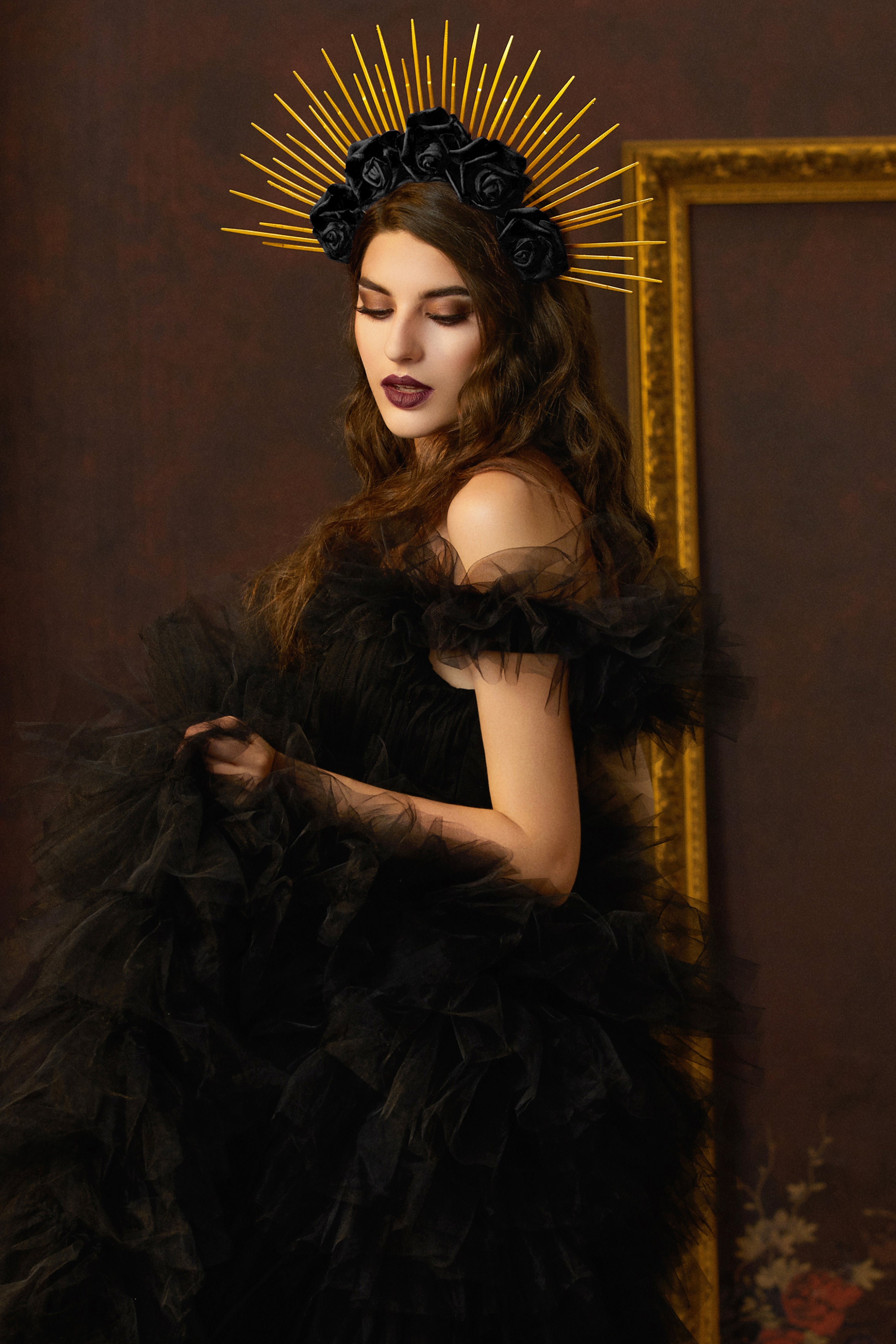 Rose Spiked Sunburst Halo Crown | Black | 4