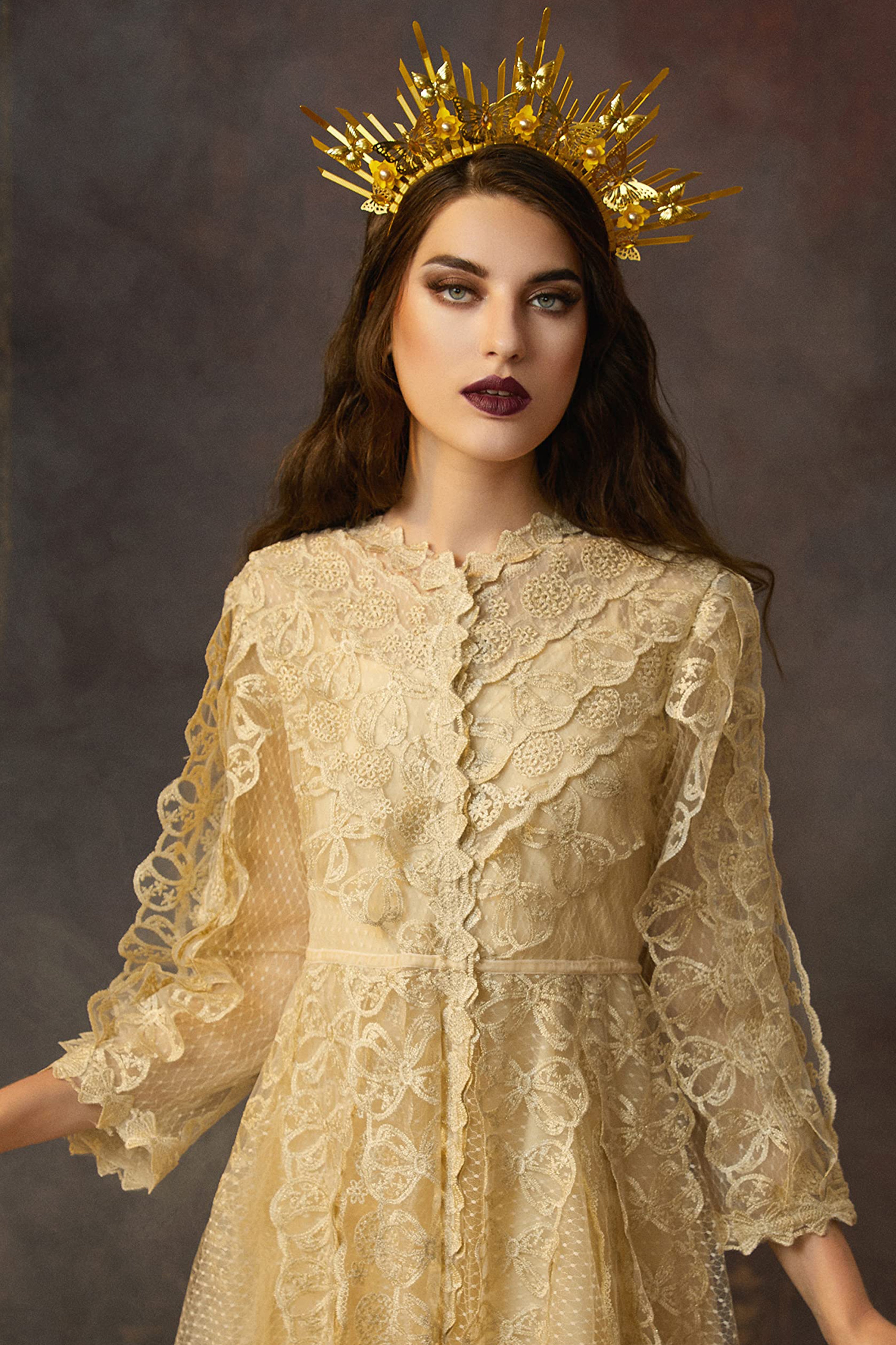 Spiked Zip Tie Floral Butterfly Halo Crown | Tender Yellow | 2