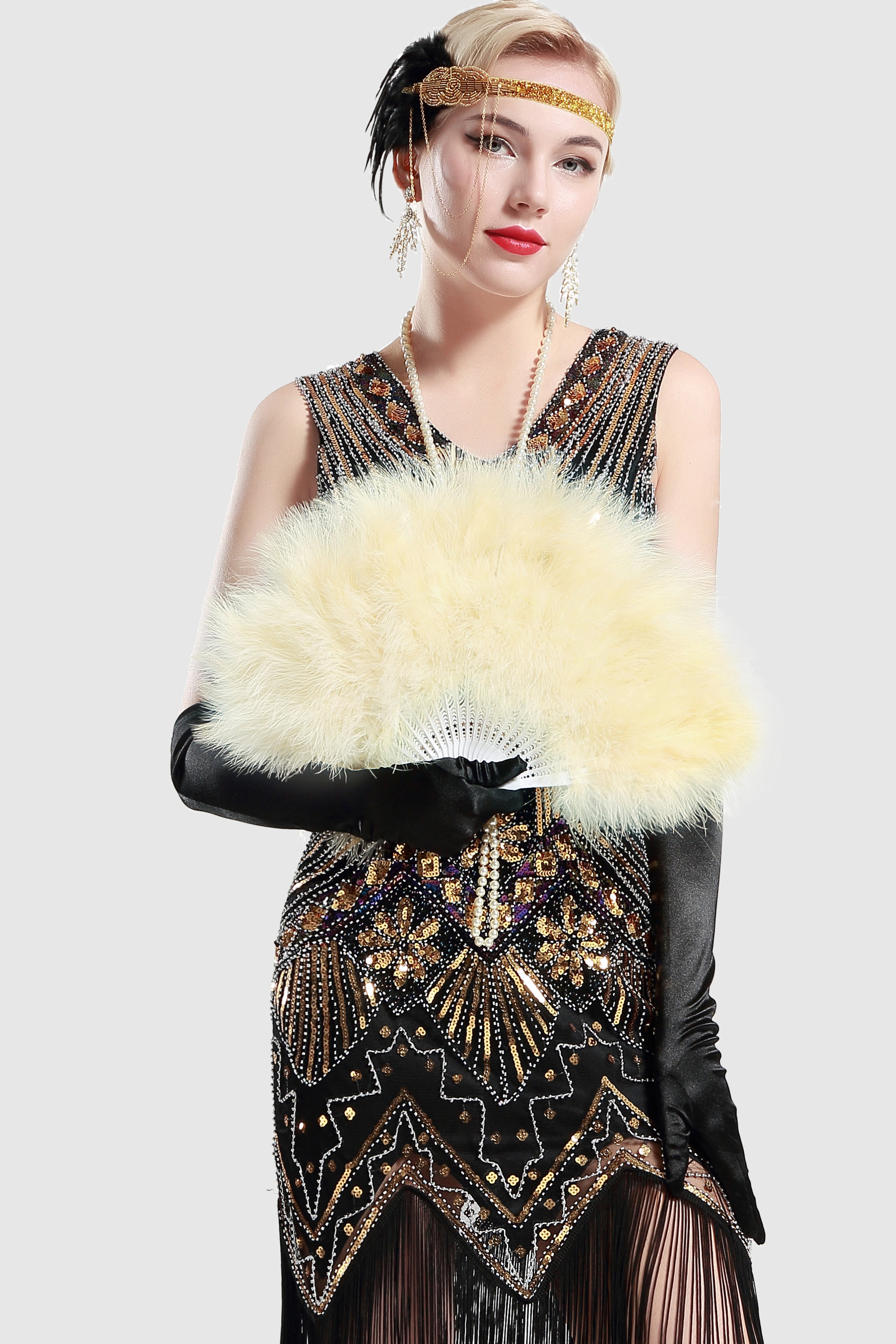 Handheld Marabou Feather Flapper Fan | Lemon Chiffon | 14