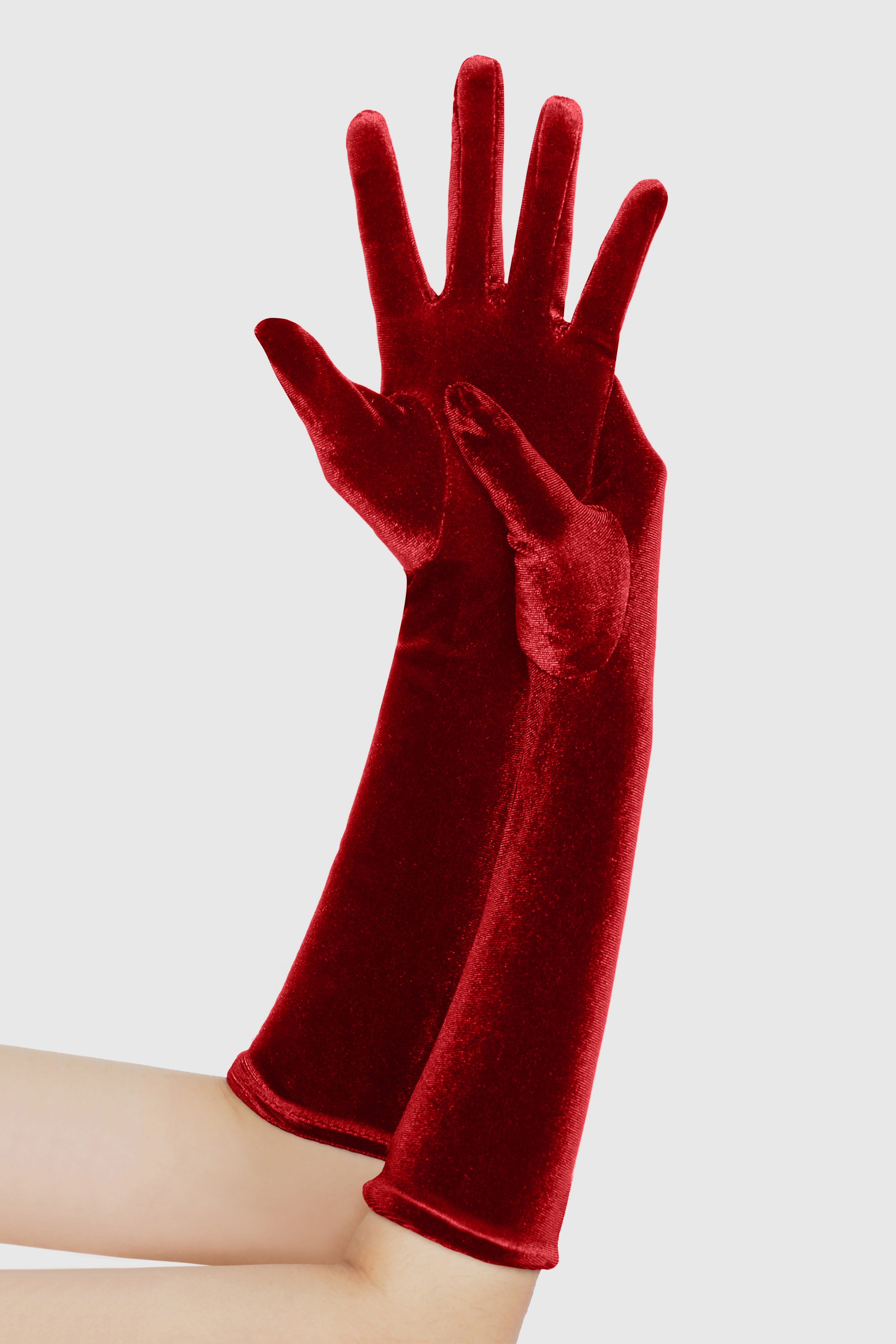 15" Velvet Stretchy Opera Party Gloves | Red | 1