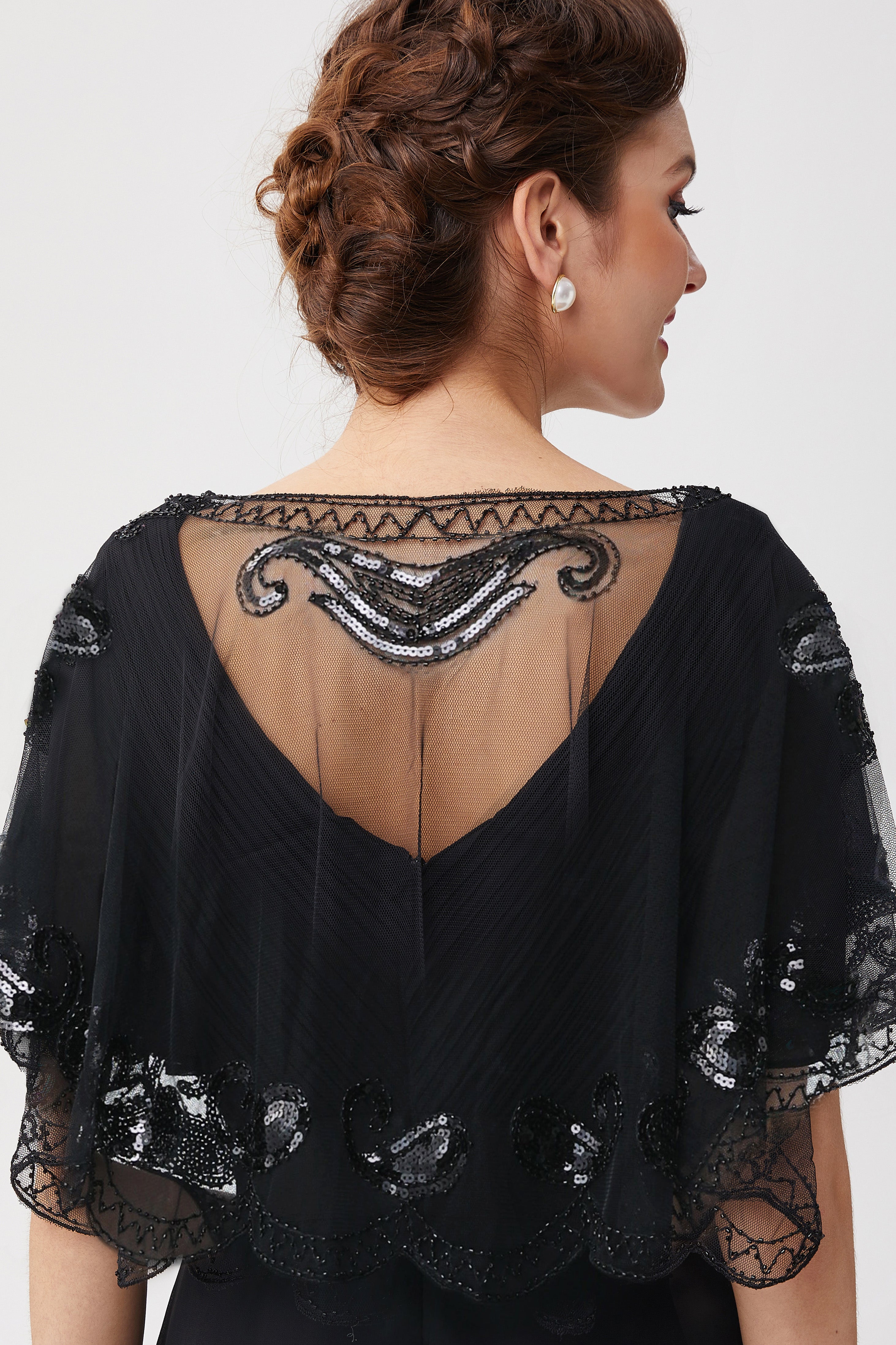 1920s Sequin Beaded Gatsby Shawl | Black | 21