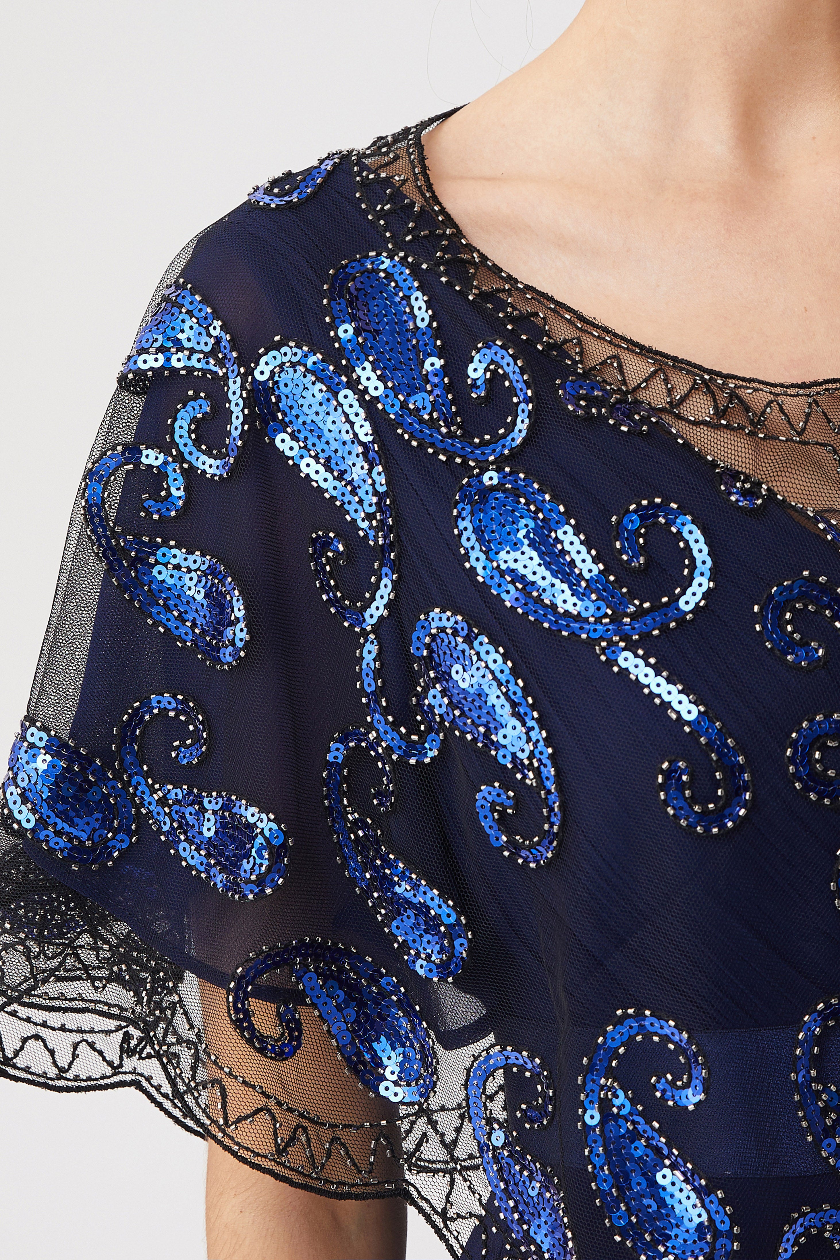 1920s Sequin Beaded Flapper Shawl | Black/Blue | 4