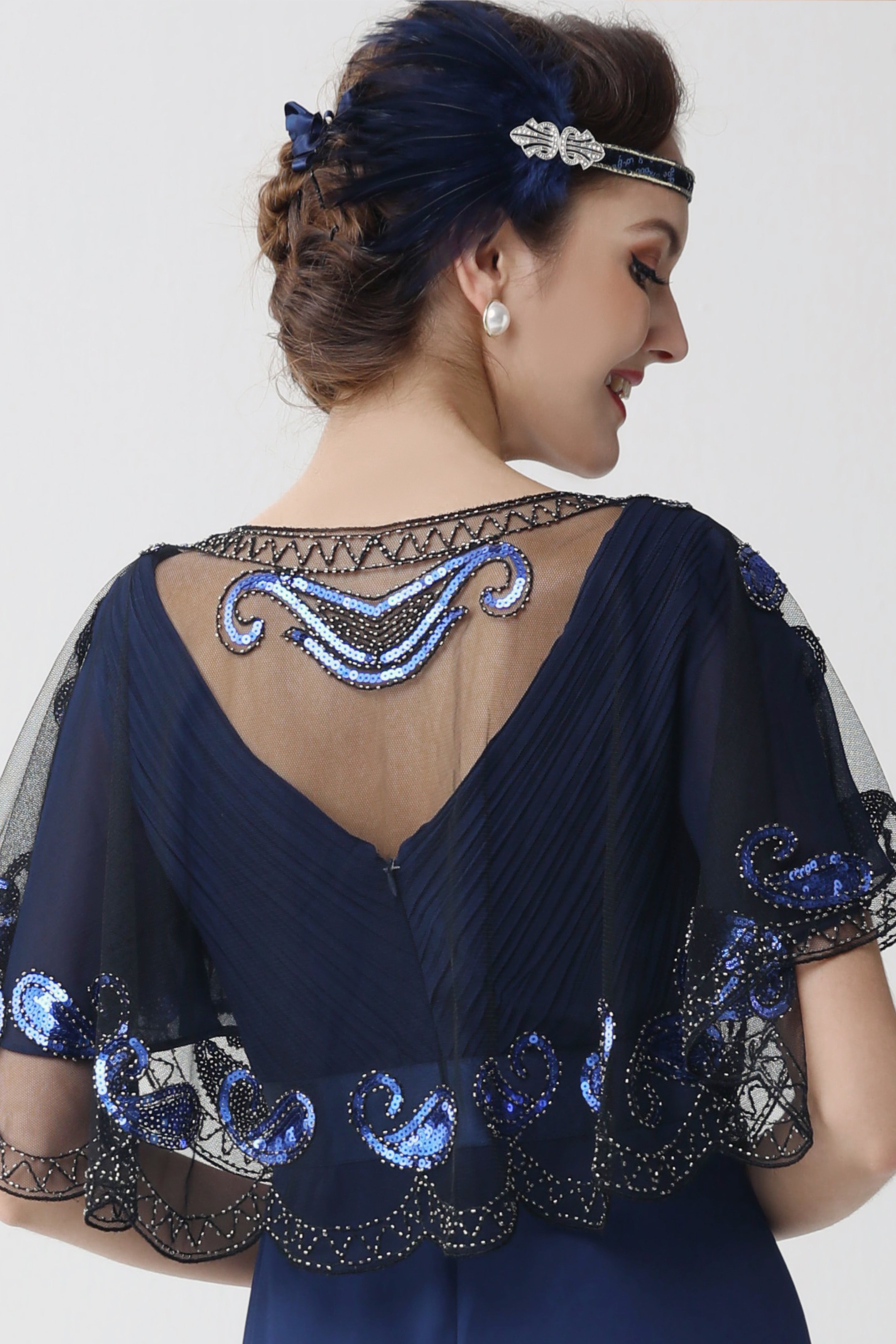 1920s Sequin Beaded Flapper Shawl | Black/Blue | 5