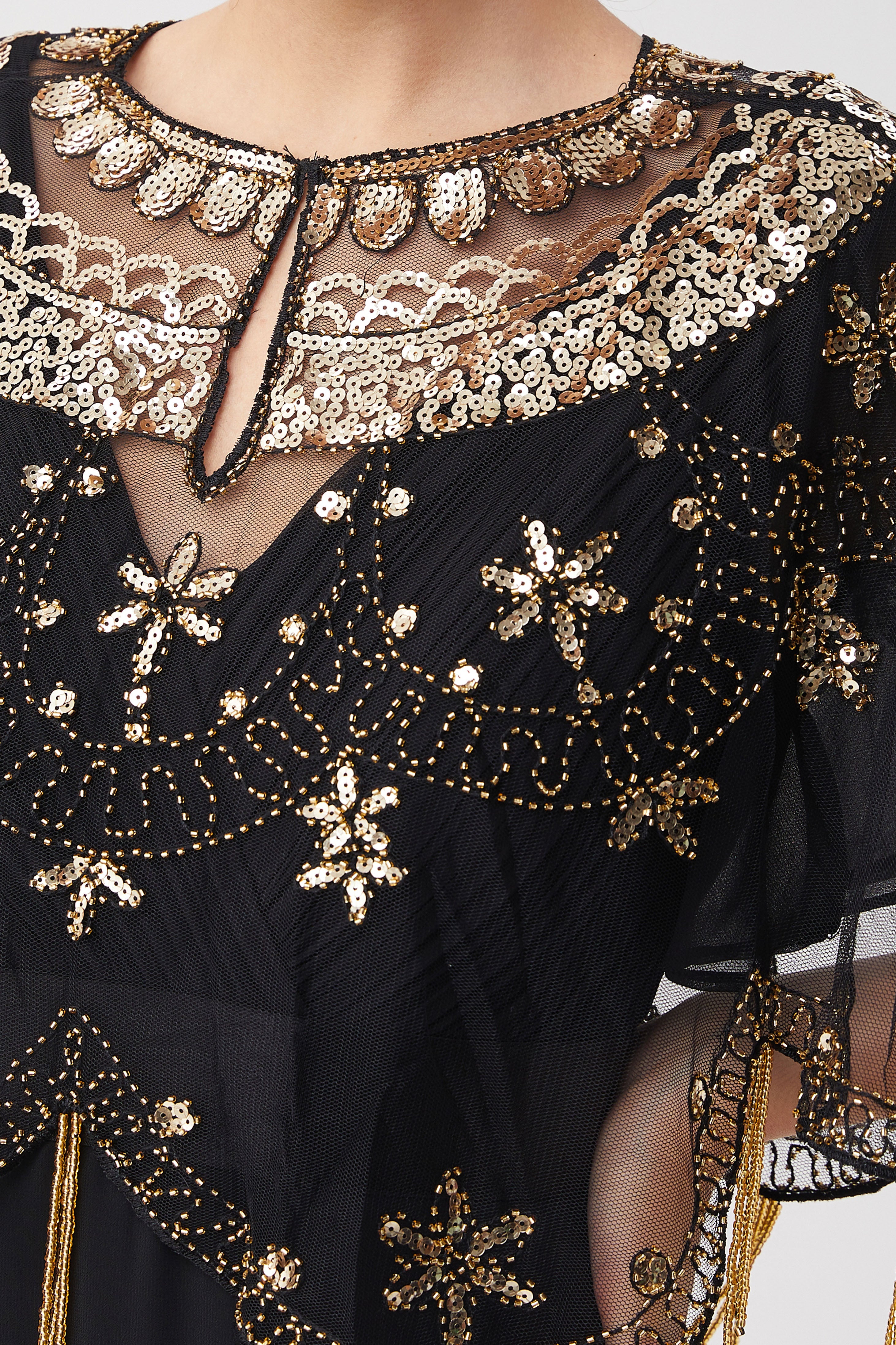 1920s Sequin Beaded Evening Shawl | Black/Gold | 9
