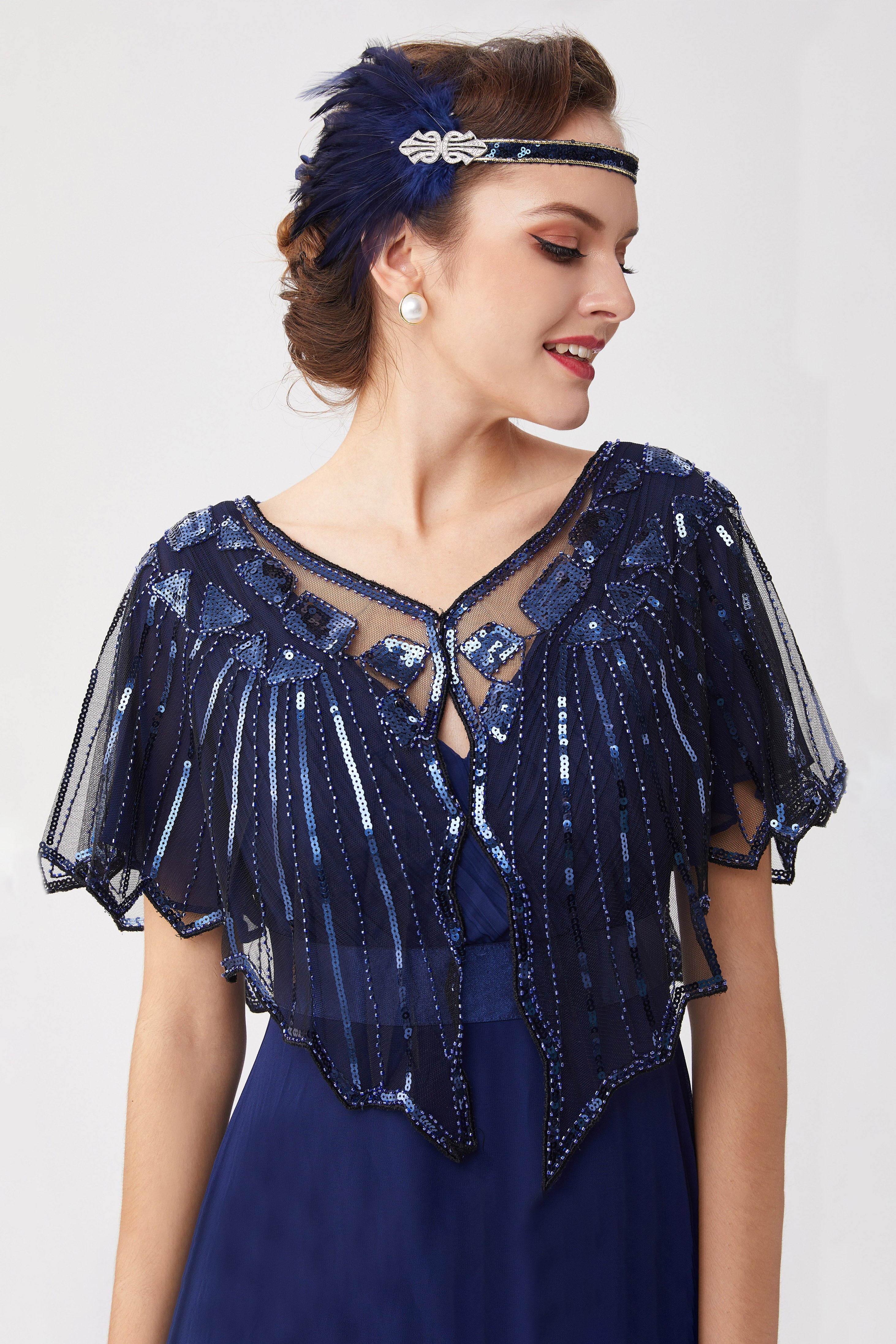 1920s Sequin Flapper Evening Shawl | Black/Blue  | 12