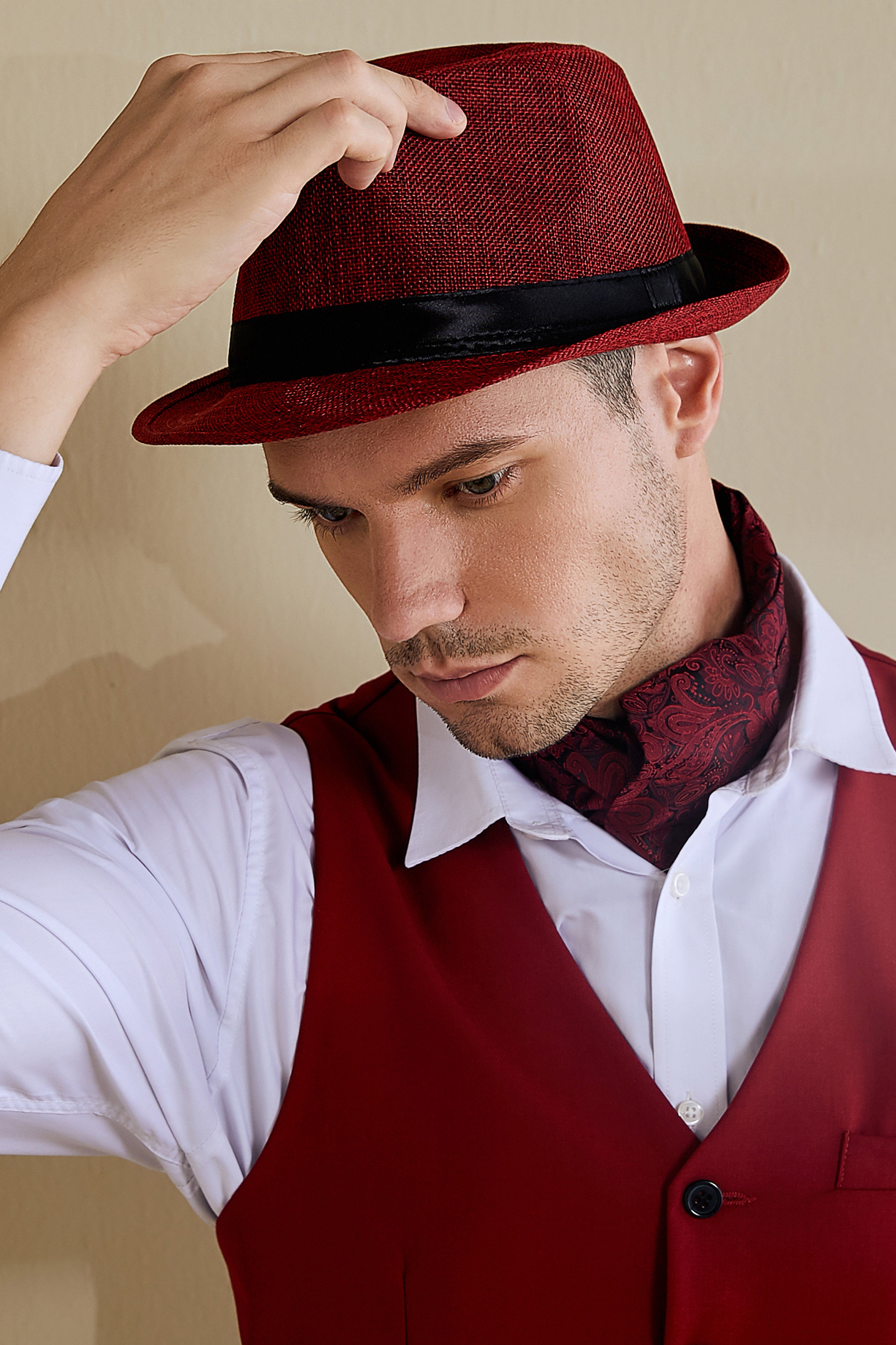 1920s Mens Great Gatsby Vest Set | Burgundy | 13